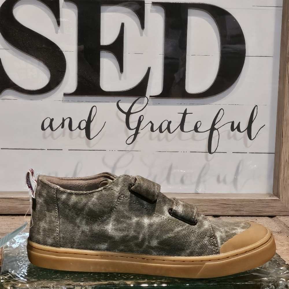 TOMS Lenny Mid Double Strap Green Twill Green Youth Sz 5.5Y